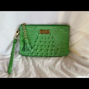 Brahmin lime green crocodile clutch